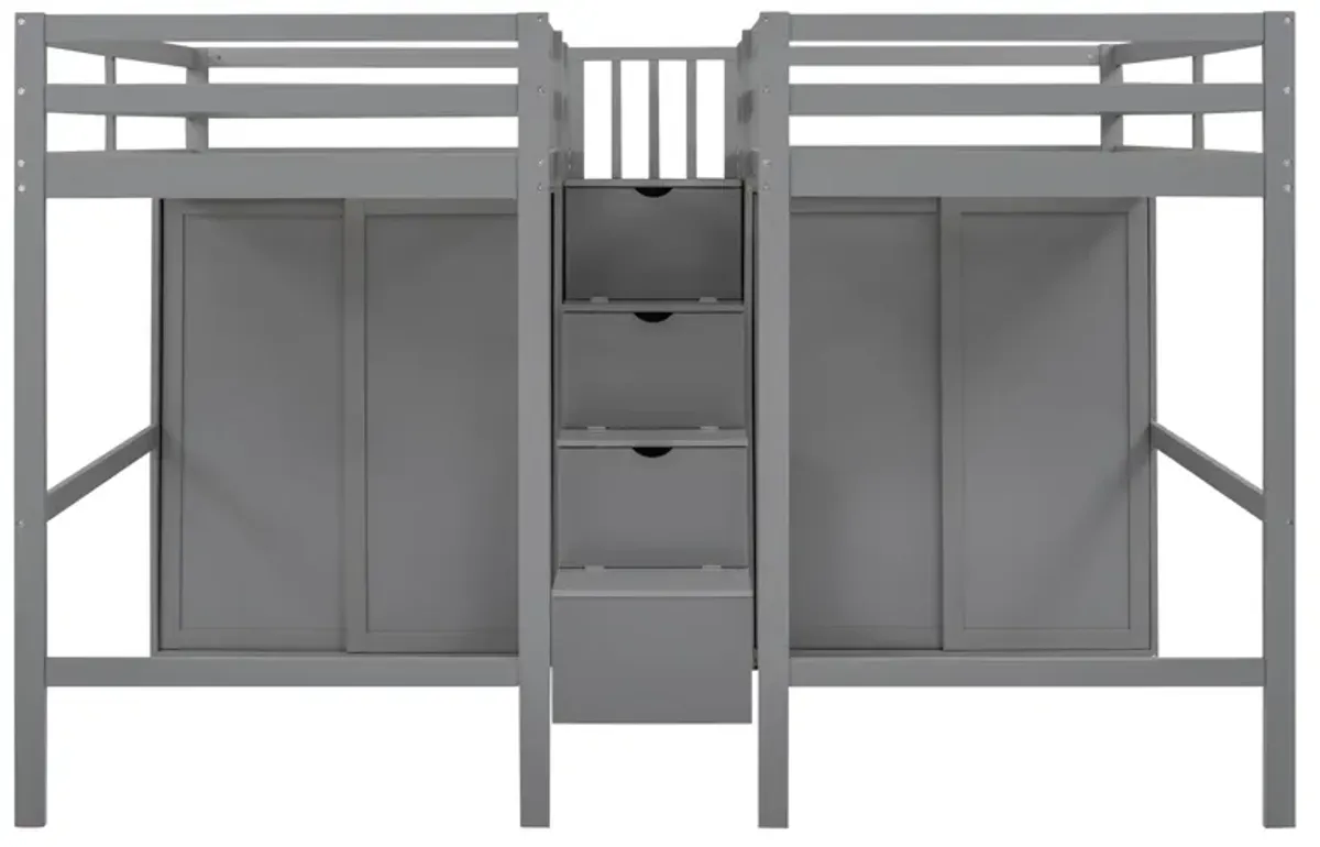 Merax Double Loft Beds with Wardrobes and Staircase