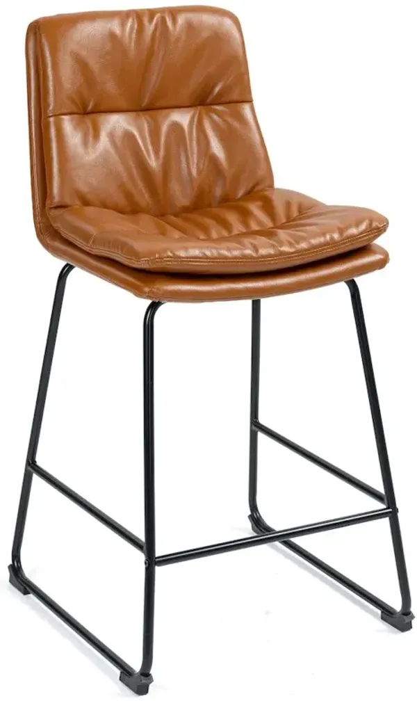 Glamour Home Set of 2 Bauer Brown Faux Leather Counter Stool with Black Iron Legs