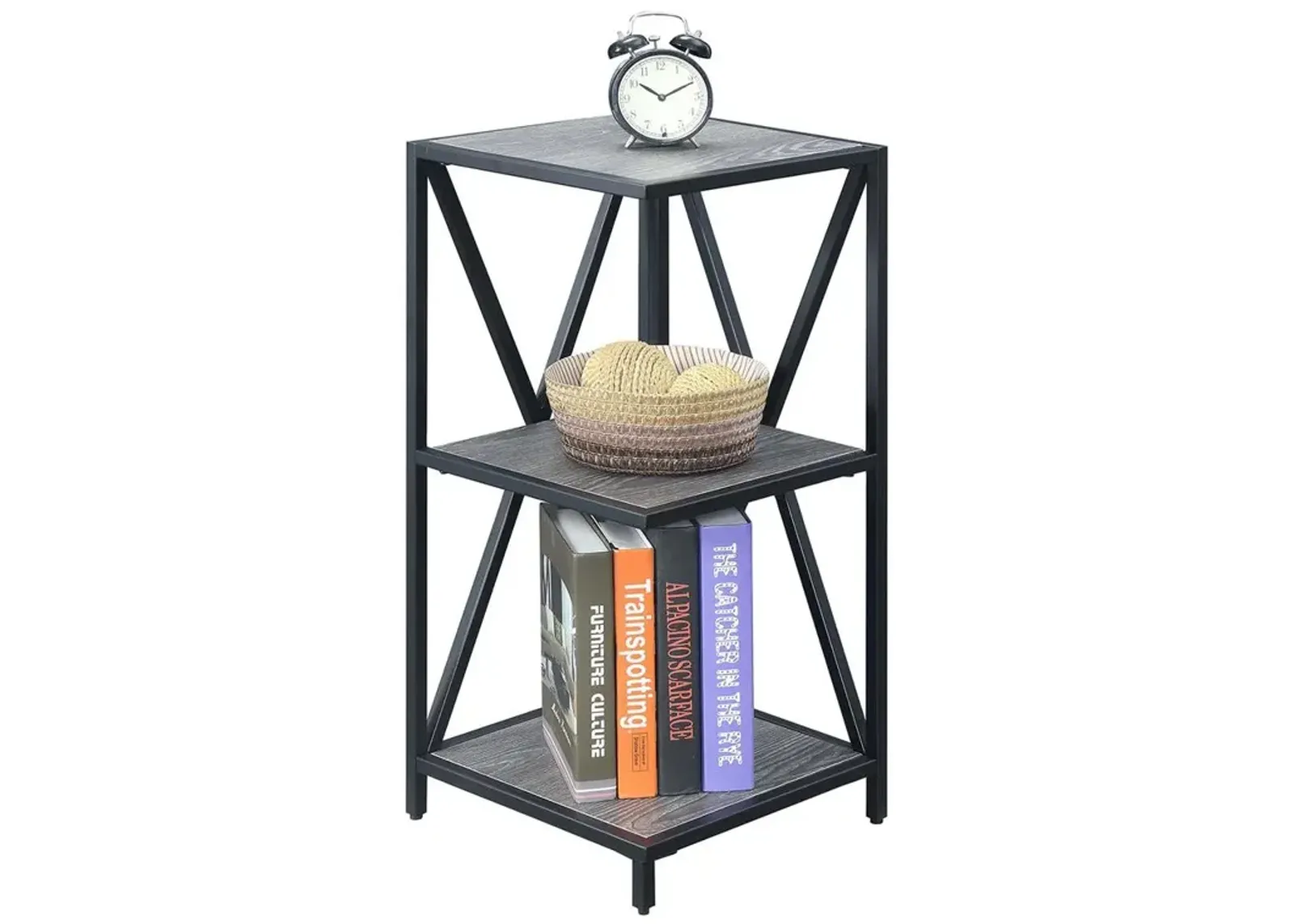 Convenience Concepts Tucson Metal 3 Tier Corner Bookcase, Weathered Gray/Black