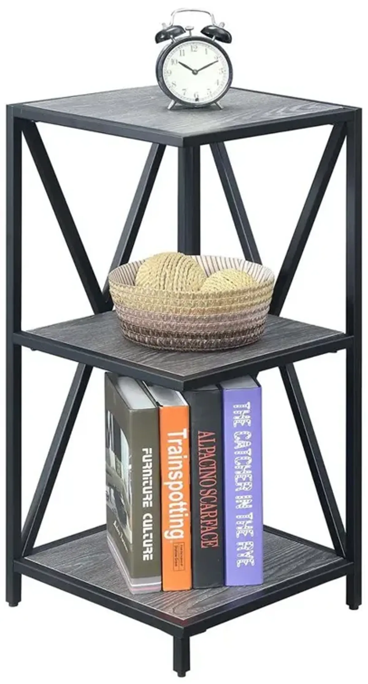 Convenience Concepts Tucson Metal 3 Tier Corner Bookcase, Weathered Gray/Black