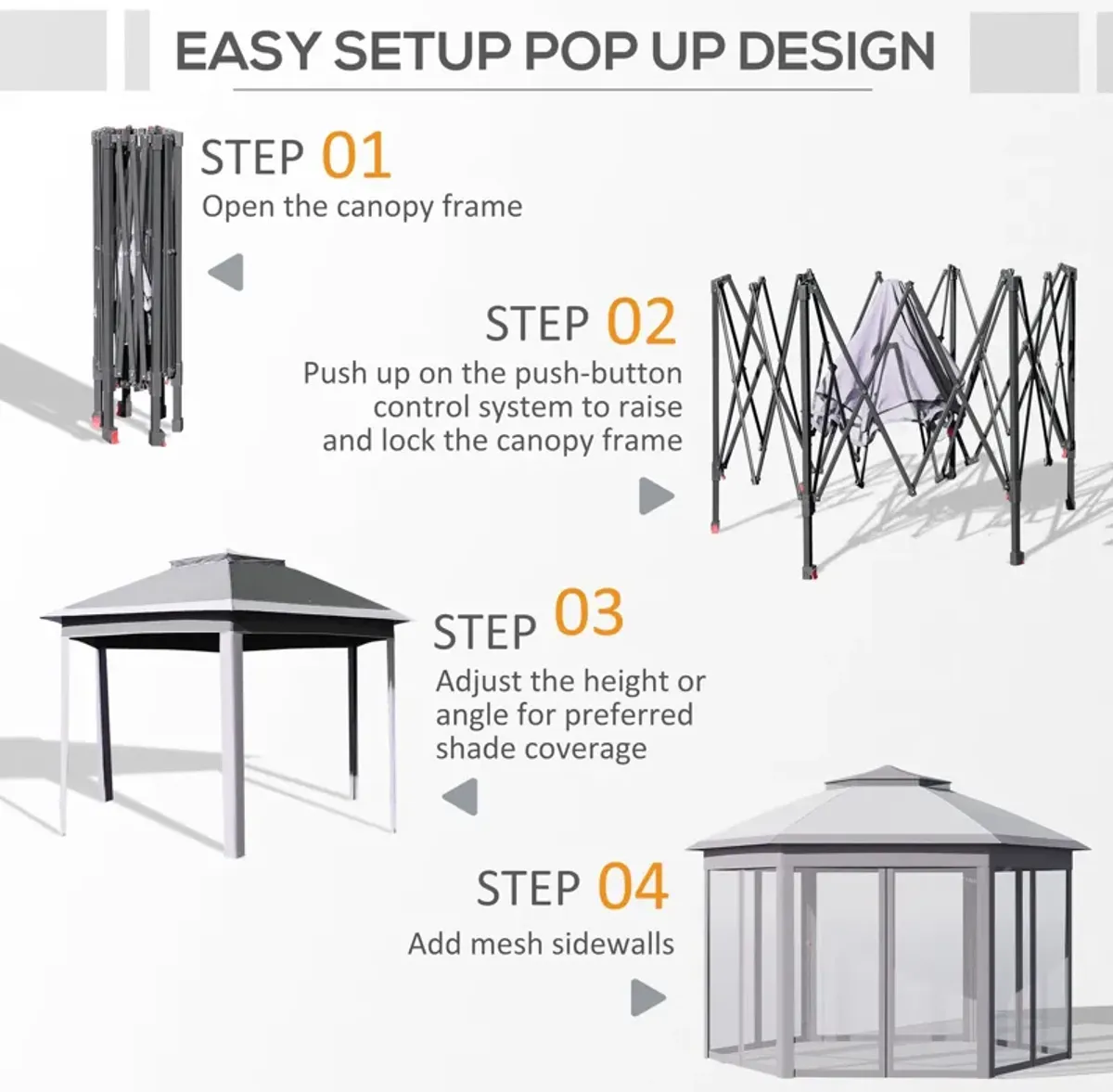 Gray Outdoor Pavilion: 13'x11' Pop Up Gazebo for Patio and Backyard