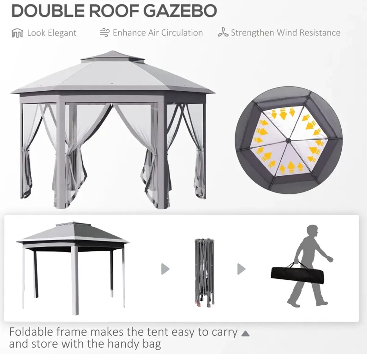 Gray Outdoor Pavilion: 13'x11' Pop Up Gazebo for Patio and Backyard