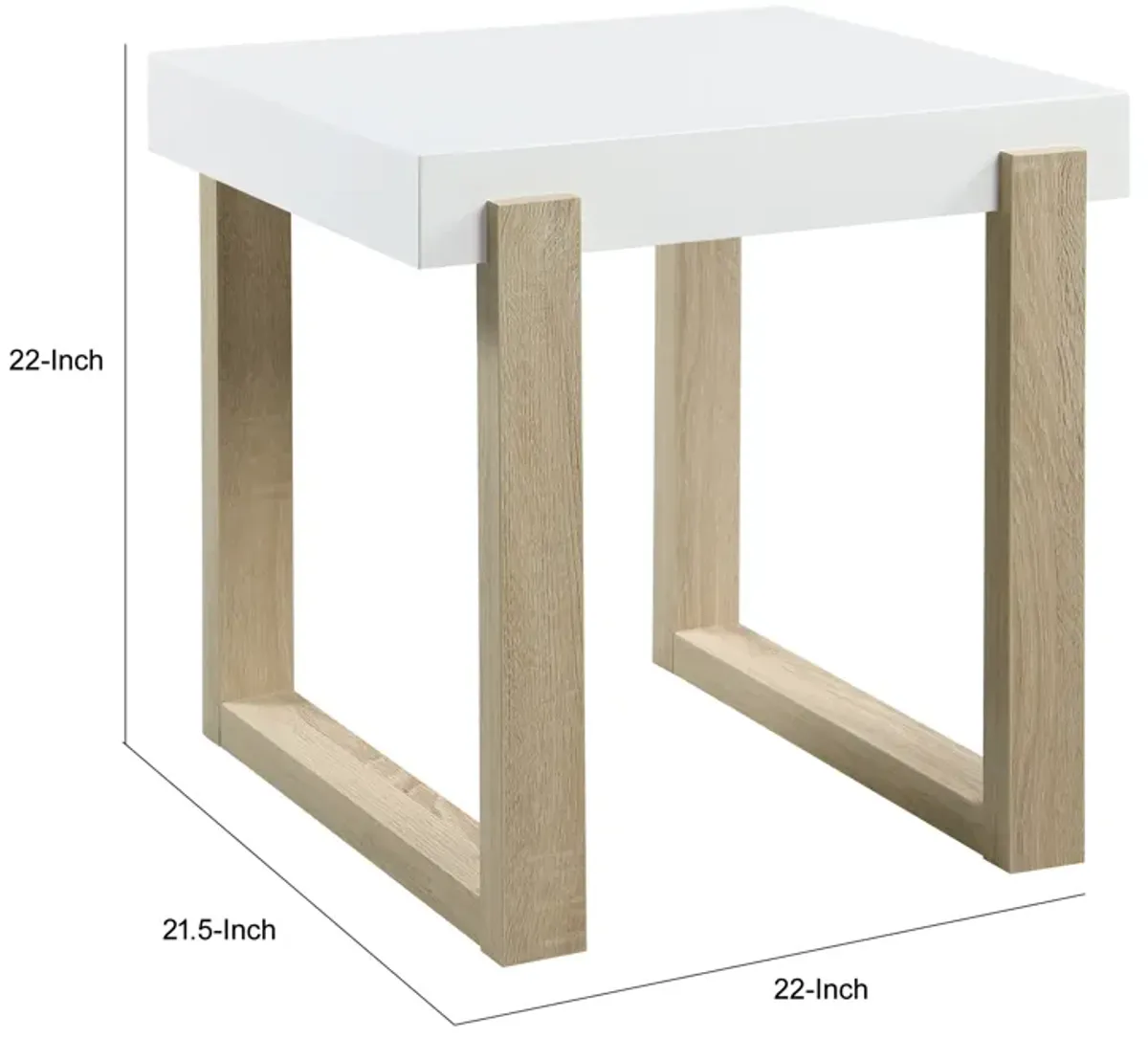 Shay 22 Inch Side End Table, Thick Rectangular Tabletop, High Gloss White-Benzara