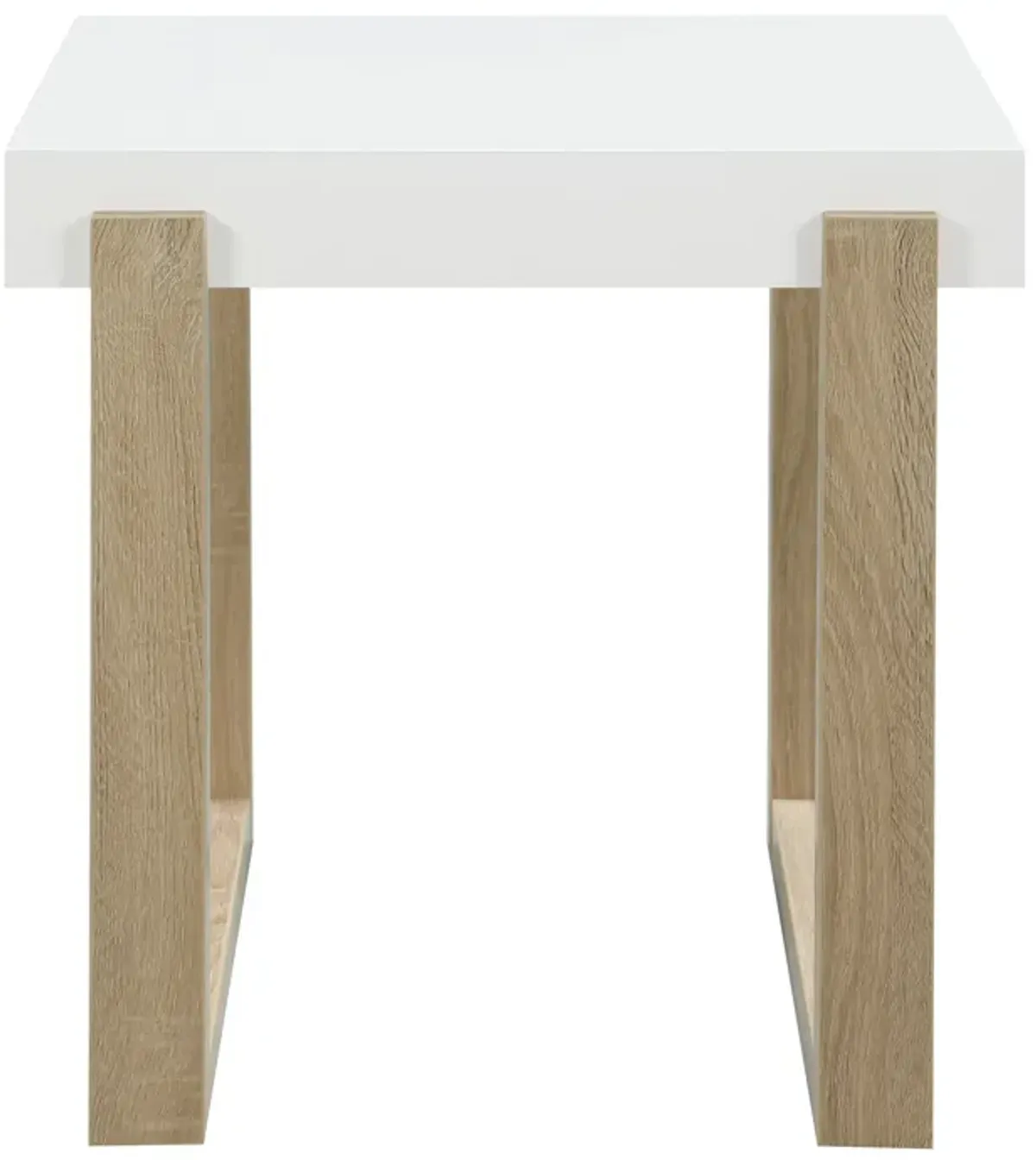 Shay 22 Inch Side End Table, Thick Rectangular Tabletop, High Gloss White-Benzara