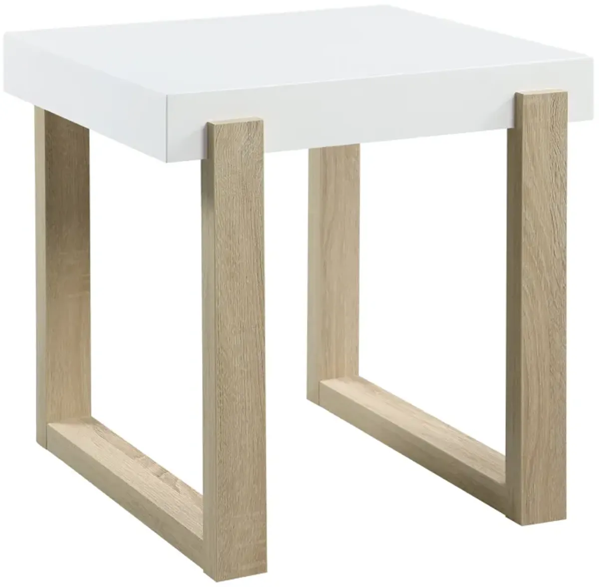 Shay 22 Inch Side End Table, Thick Rectangular Tabletop, High Gloss White-Benzara