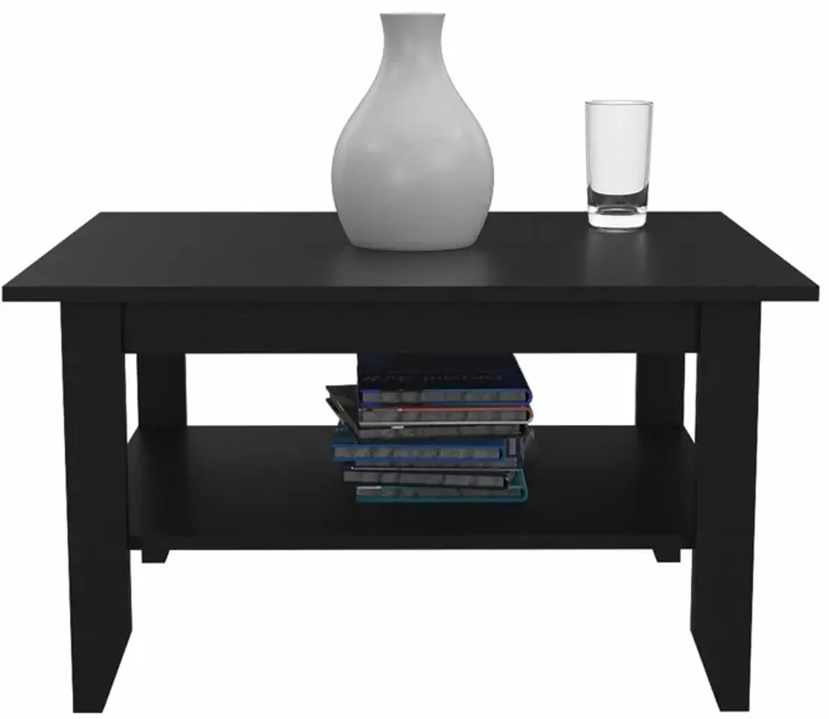 Hivvago Modern Jet Black Coffee Table with Shelf