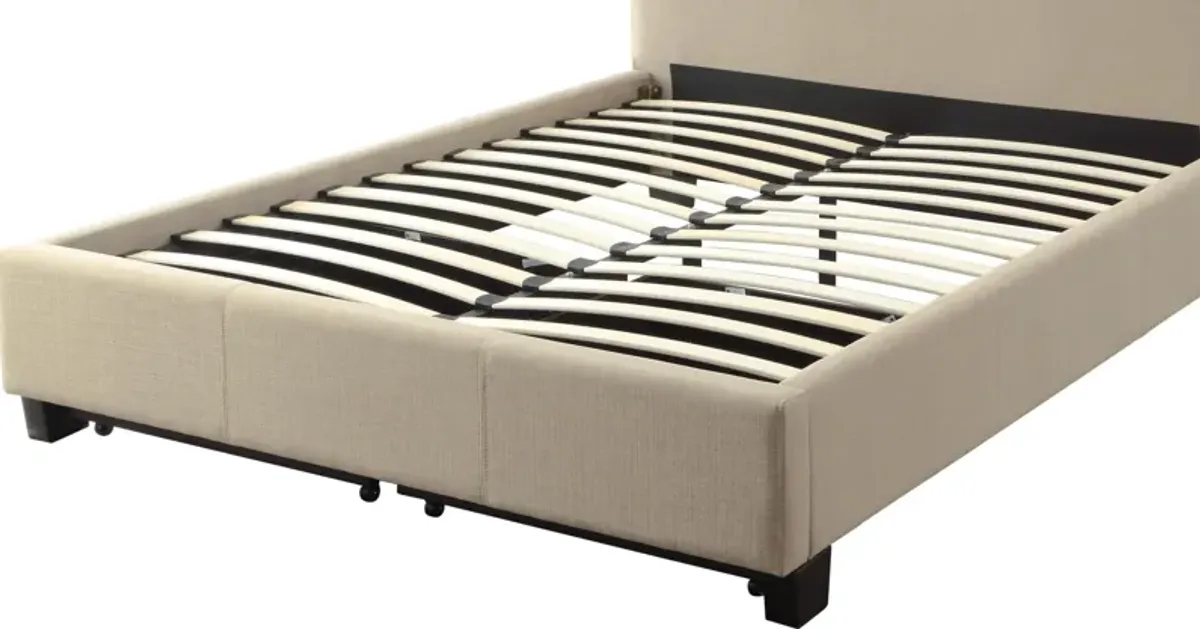 Levi California King-Size Tufted Storage Bed in Toast Linen