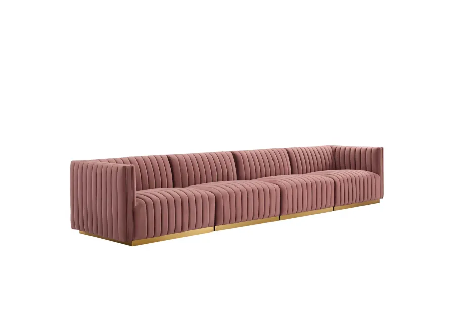 Conjure Channel Tufted Performance Velvet 4-Piece Sofa