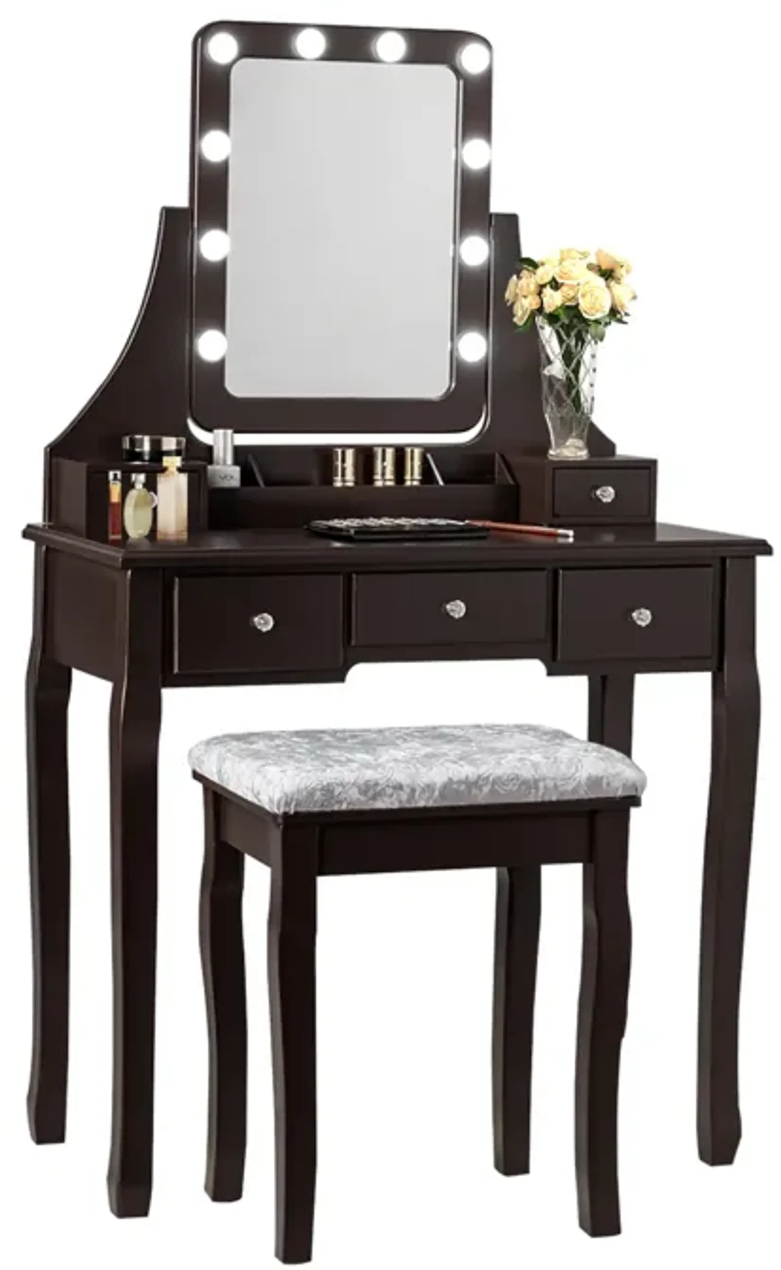 Vanity Dressing Table Set with 10 Dimmable Bulbs and Cushioned Stool