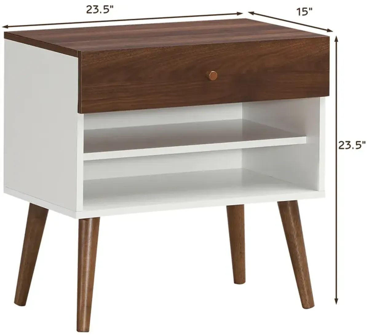 Mid-Century Nightstand with Drawer and Rubber Wood Legs