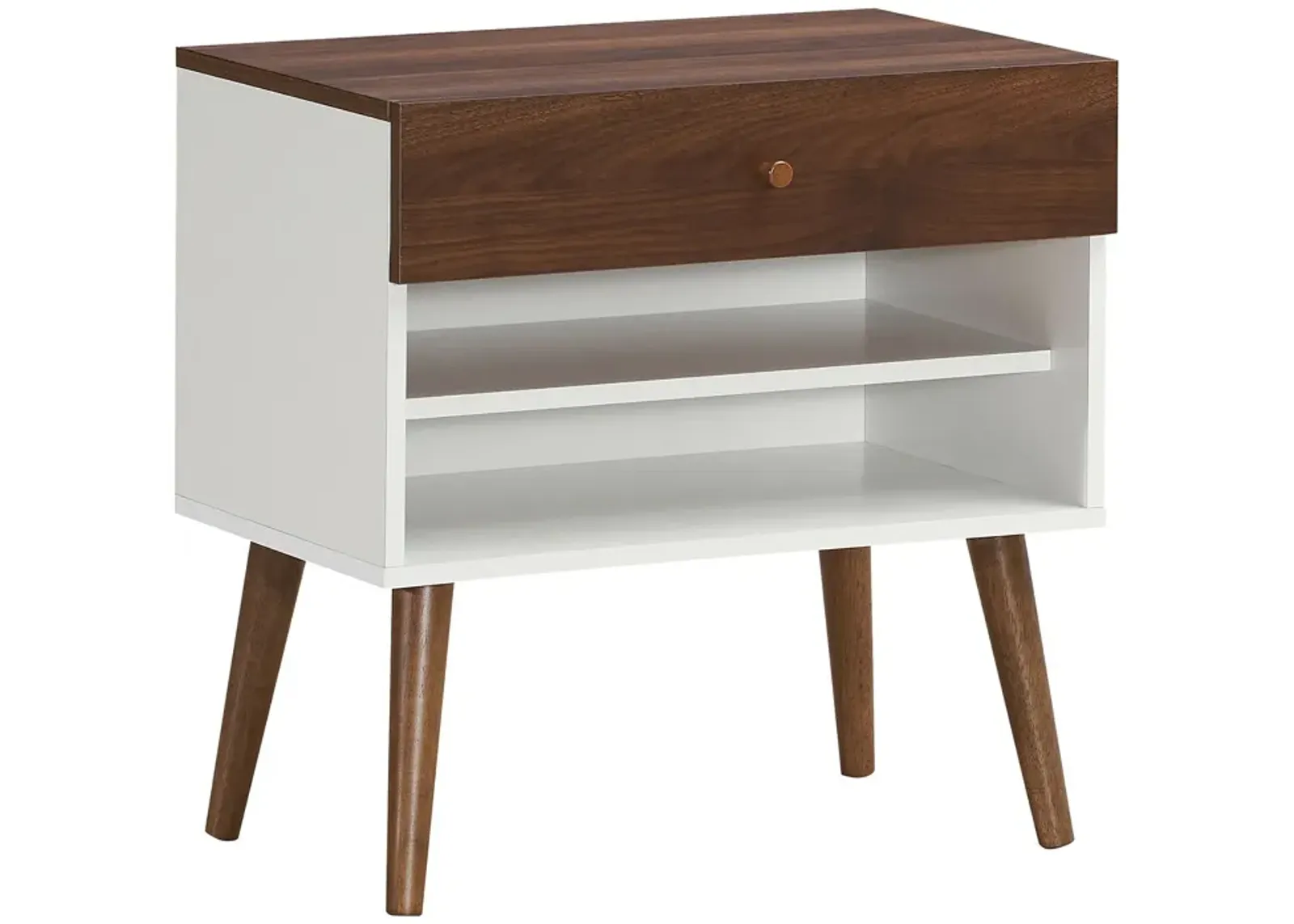 Mid-Century Nightstand with Drawer and Rubber Wood Legs