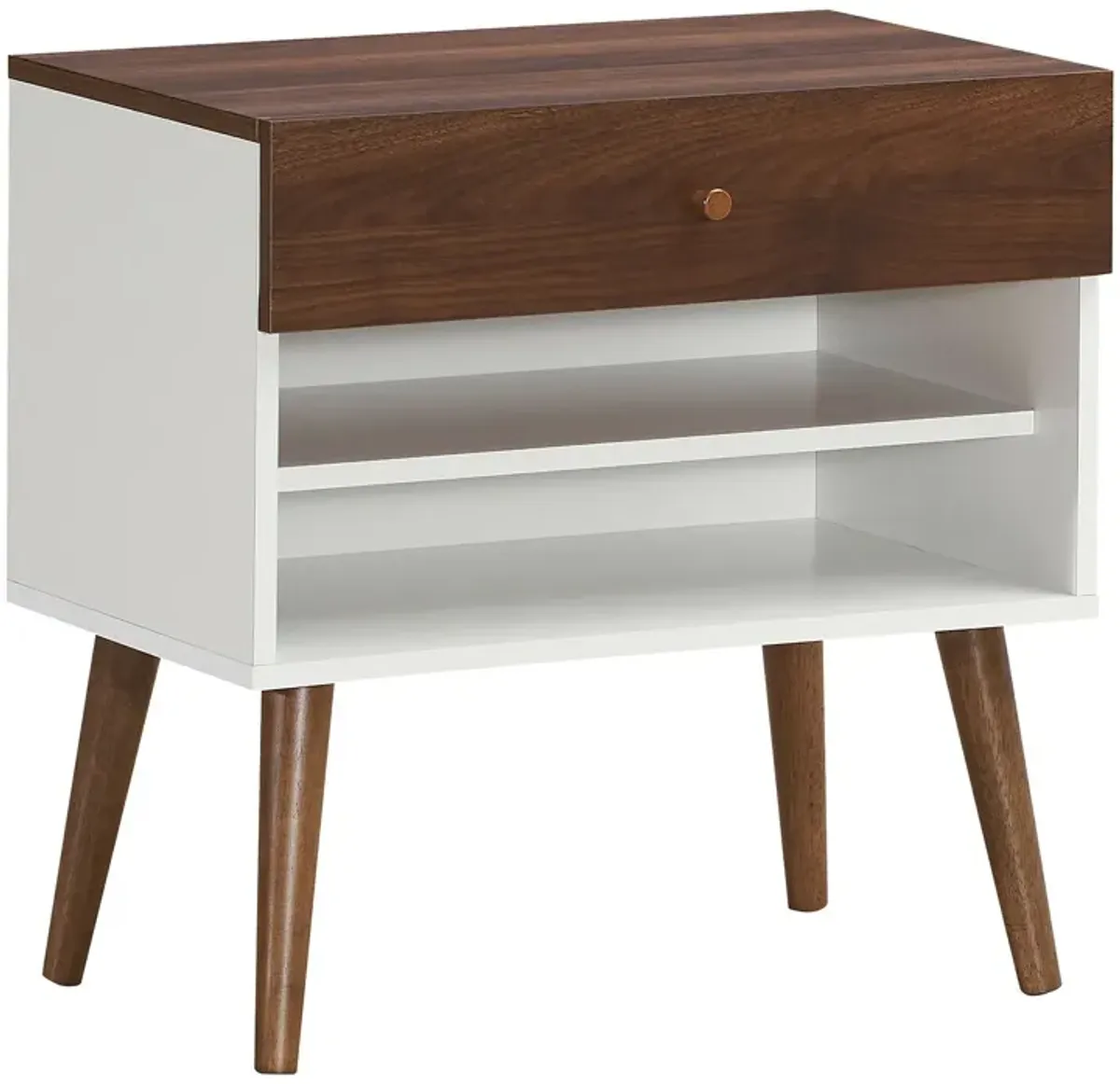 Mid-Century Nightstand with Drawer and Rubber Wood Legs