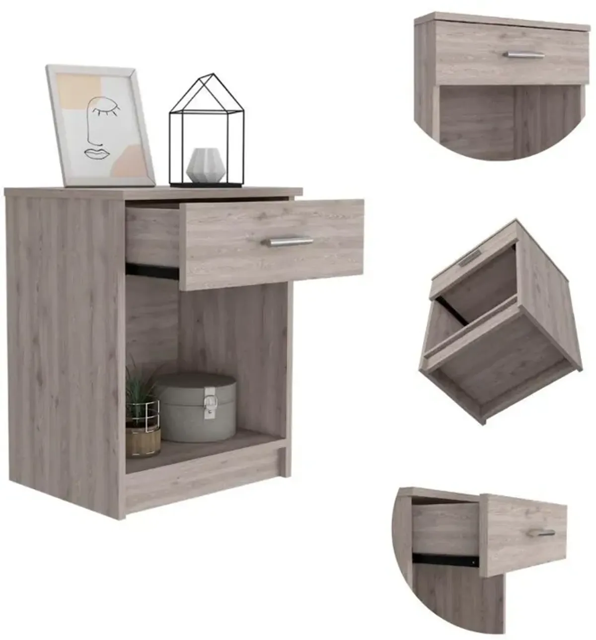 DEPOT E-SHOP Beryl Nightstand, One Drawer, Low Shelf, Countertop-Light Grey, For Bedroom