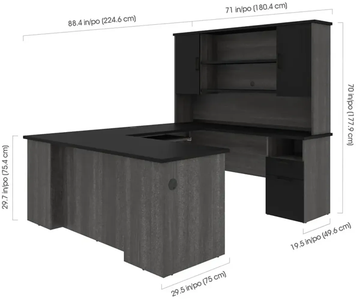 Bestar Norma Norma U-shaped workstation with hutch - Black & Bark Gray