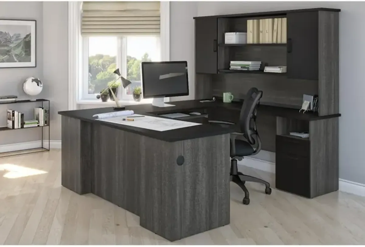 Bestar Norma Norma U-shaped workstation with hutch - Black & Bark Gray