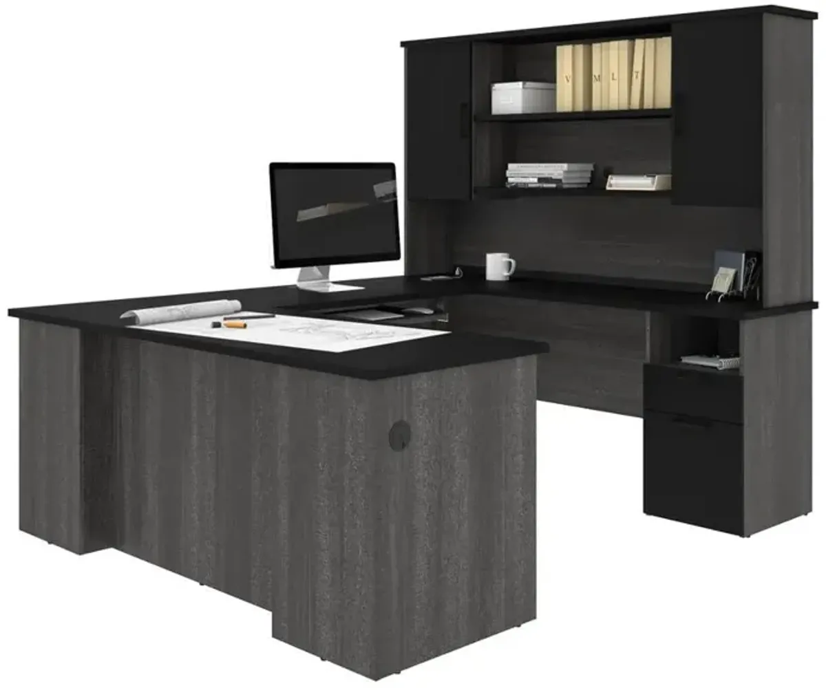 Bestar Norma Norma U-shaped workstation with hutch - Black & Bark Gray