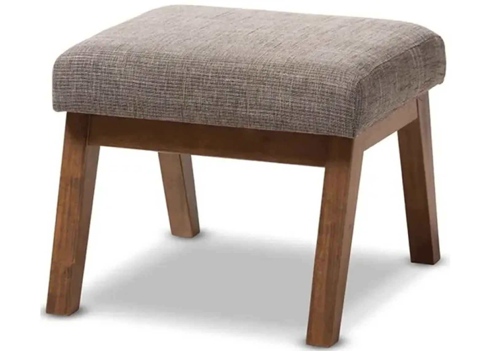 Walnut Wood Finishing and Gravel Fabric Upholstered Ottoman