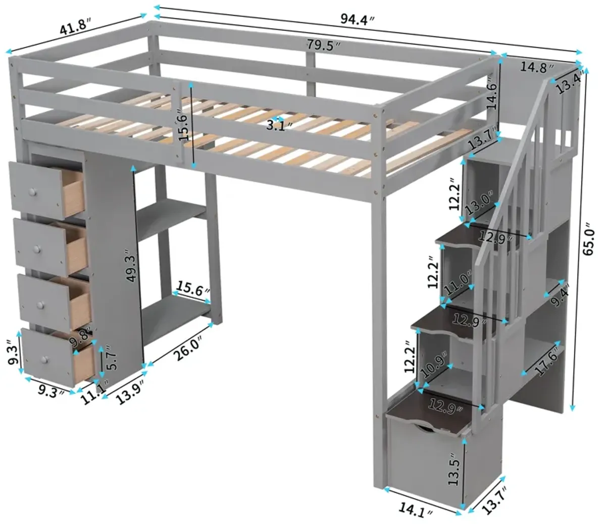 Merax Twin size Loft Bed with Storage Drawers and Stairs