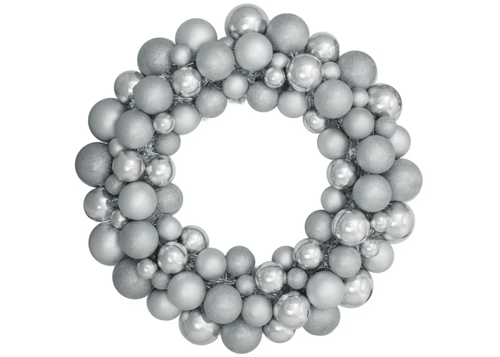 Silver Splendor 3-Finish Shatterproof Ball Christmas Wreath  24" - Unlit