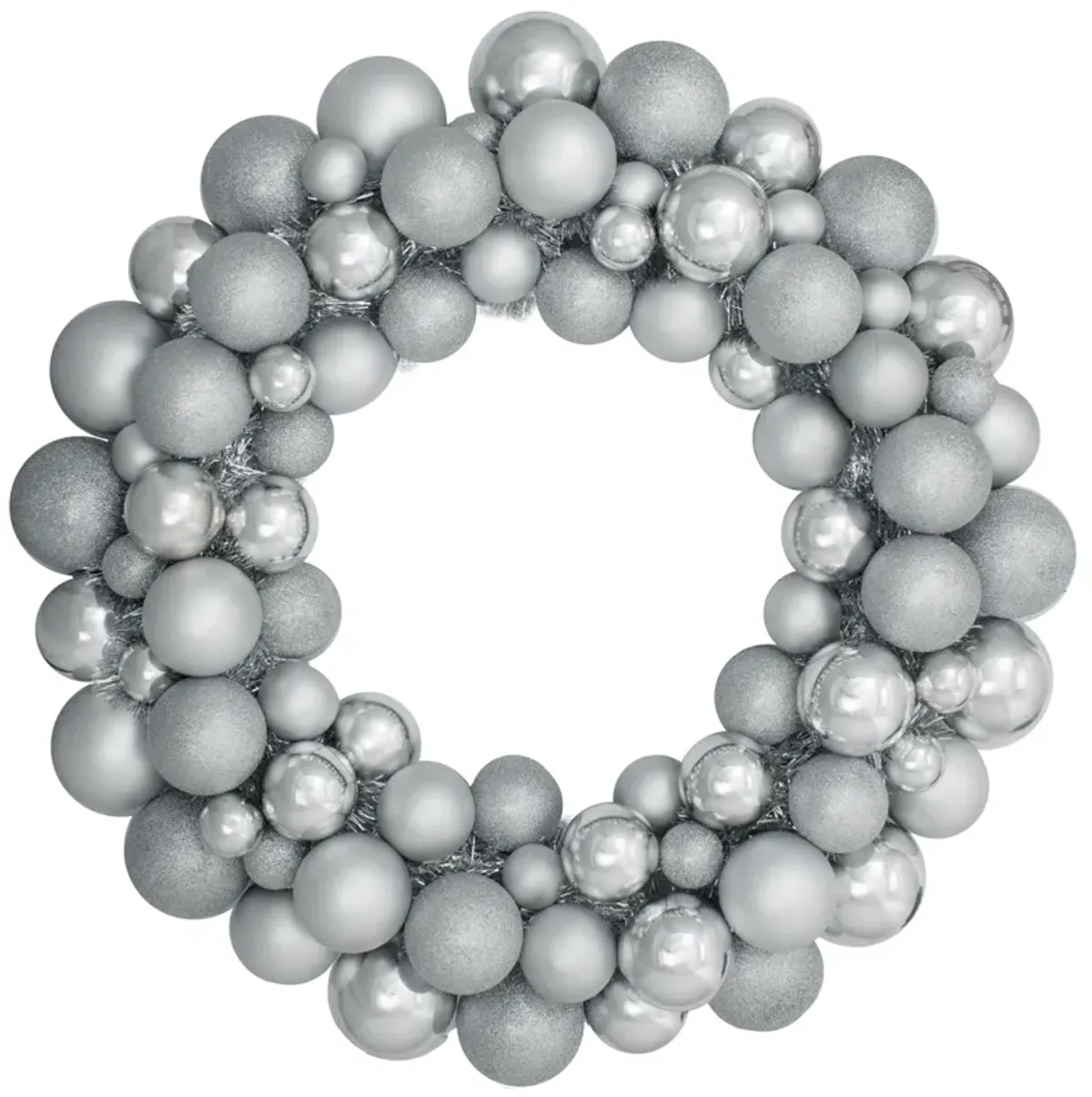 Silver Splendor 3-Finish Shatterproof Ball Christmas Wreath  24" - Unlit