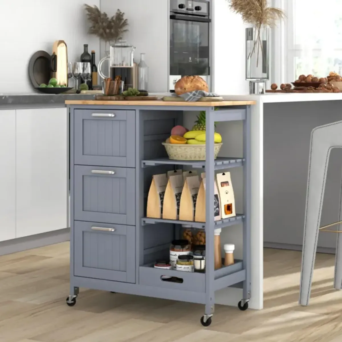 Hivvago Rolling Kitchen Island Utility Storage Cart with 3 Large Drawers