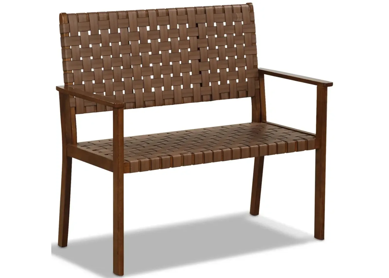 Outdoor All Weather Bench with Solid Rubber Wood Frame and Hand Woven PU Leather-Brown