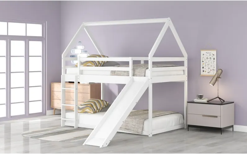 Twin Size Bunk House Bed with Slide and Ladder