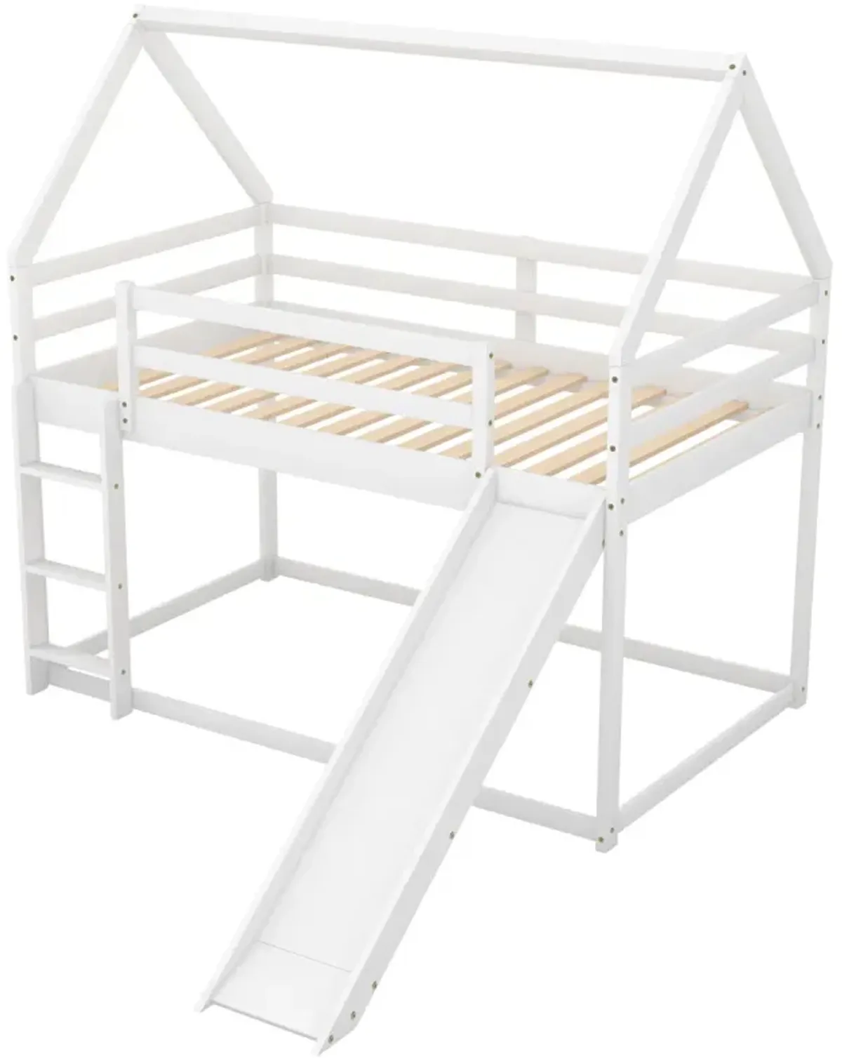 Twin Size Bunk House Bed with Slide and Ladder