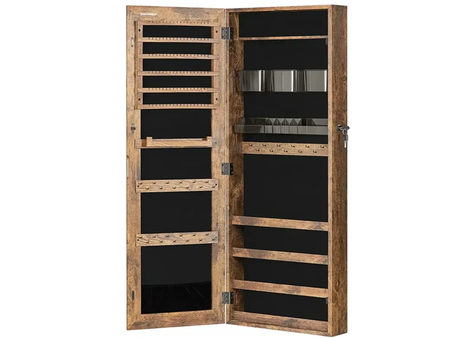 Frameless Full-Length Mirror Jewelry Armoire with Lock and Plastic Cosmetic Storage Trays