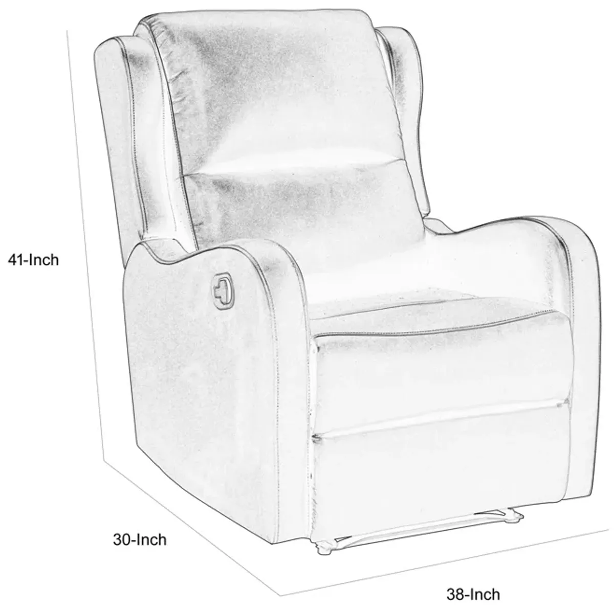 Kim 38 Inch Manual Recliner Chair, Off White Faux Leather, Solid Wood - Benzara