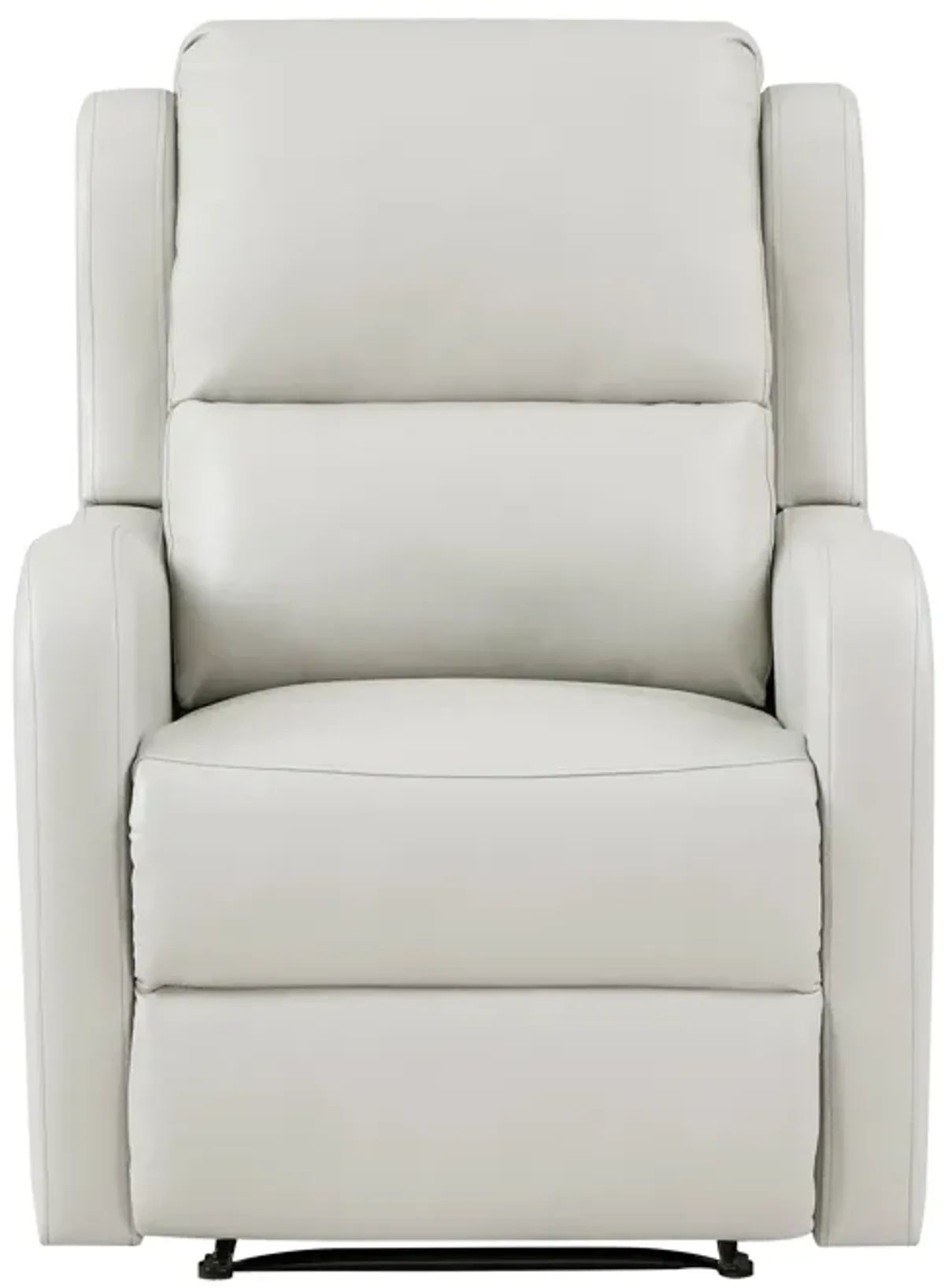 Kim 38 Inch Manual Recliner Chair, Off White Faux Leather, Solid Wood - Benzara