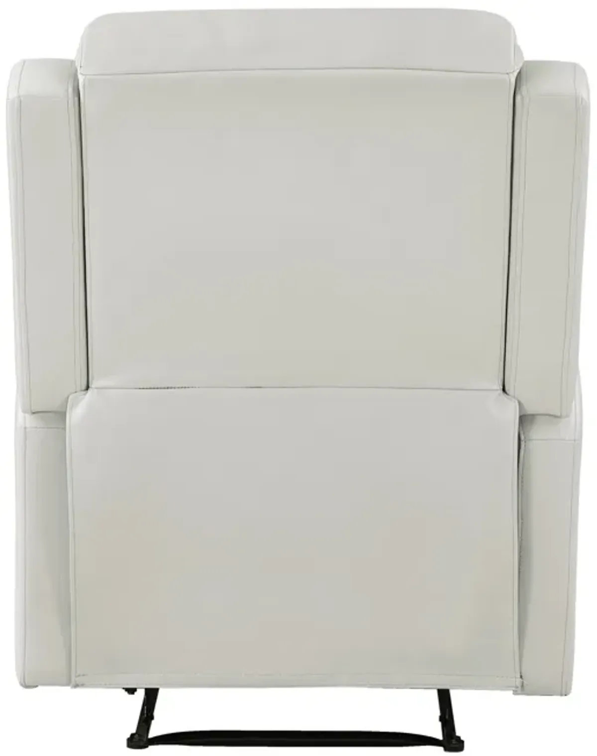 Kim 38 Inch Manual Recliner Chair, Off White Faux Leather, Solid Wood - Benzara