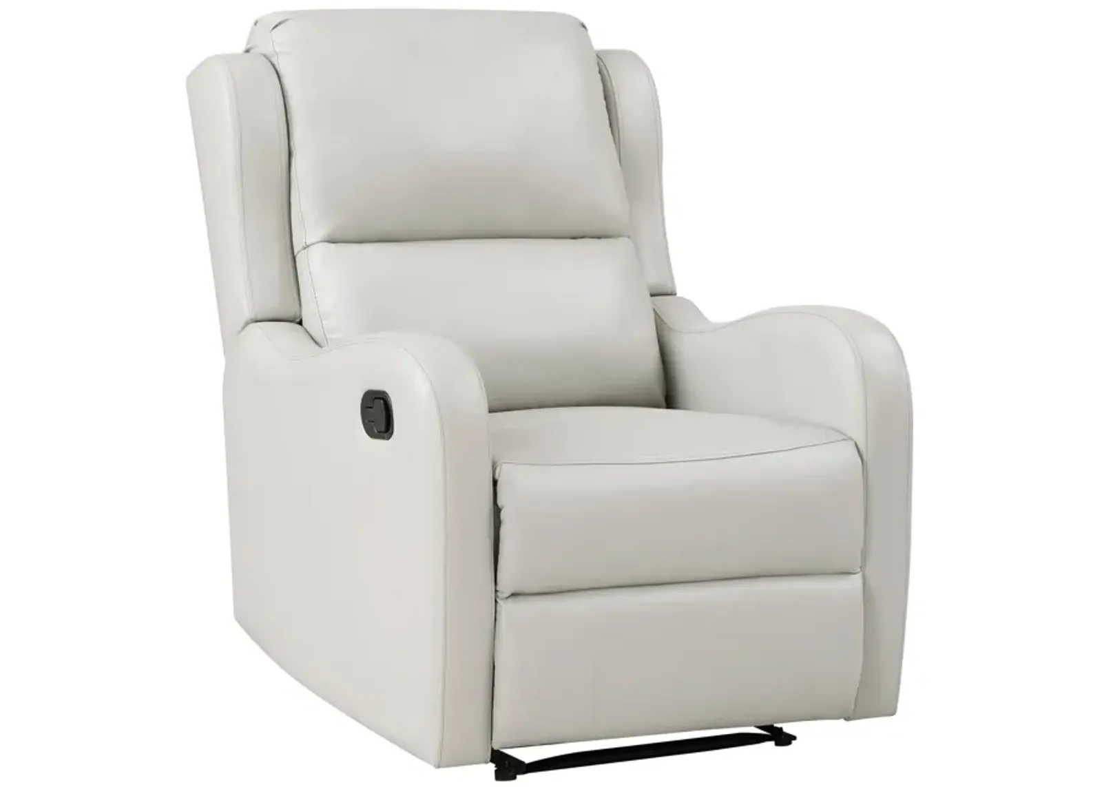 Kim 38 Inch Manual Recliner Chair, Off White Faux Leather, Solid Wood - Benzara