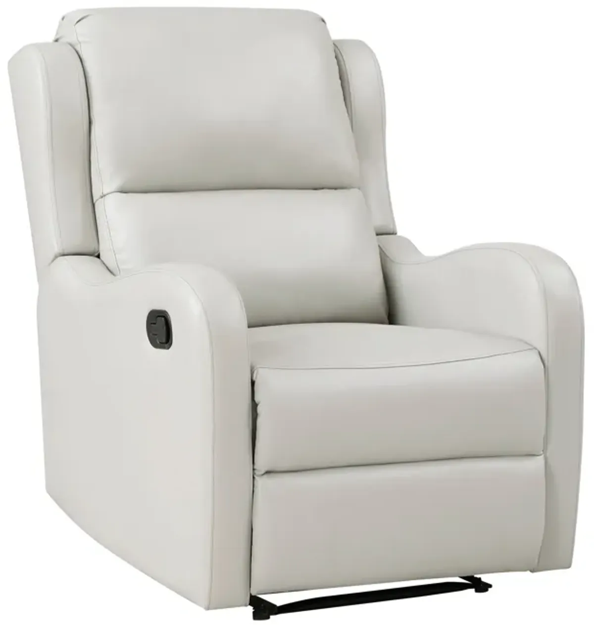 Kim 38 Inch Manual Recliner Chair, Off White Faux Leather, Solid Wood - Benzara