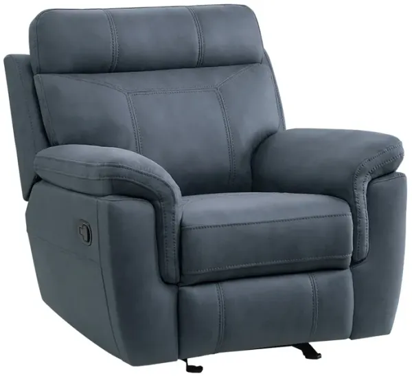 Clif 38 Inch Manual Glider Reclining Accent Chair, Blue Microfiber, Wood - Benzara