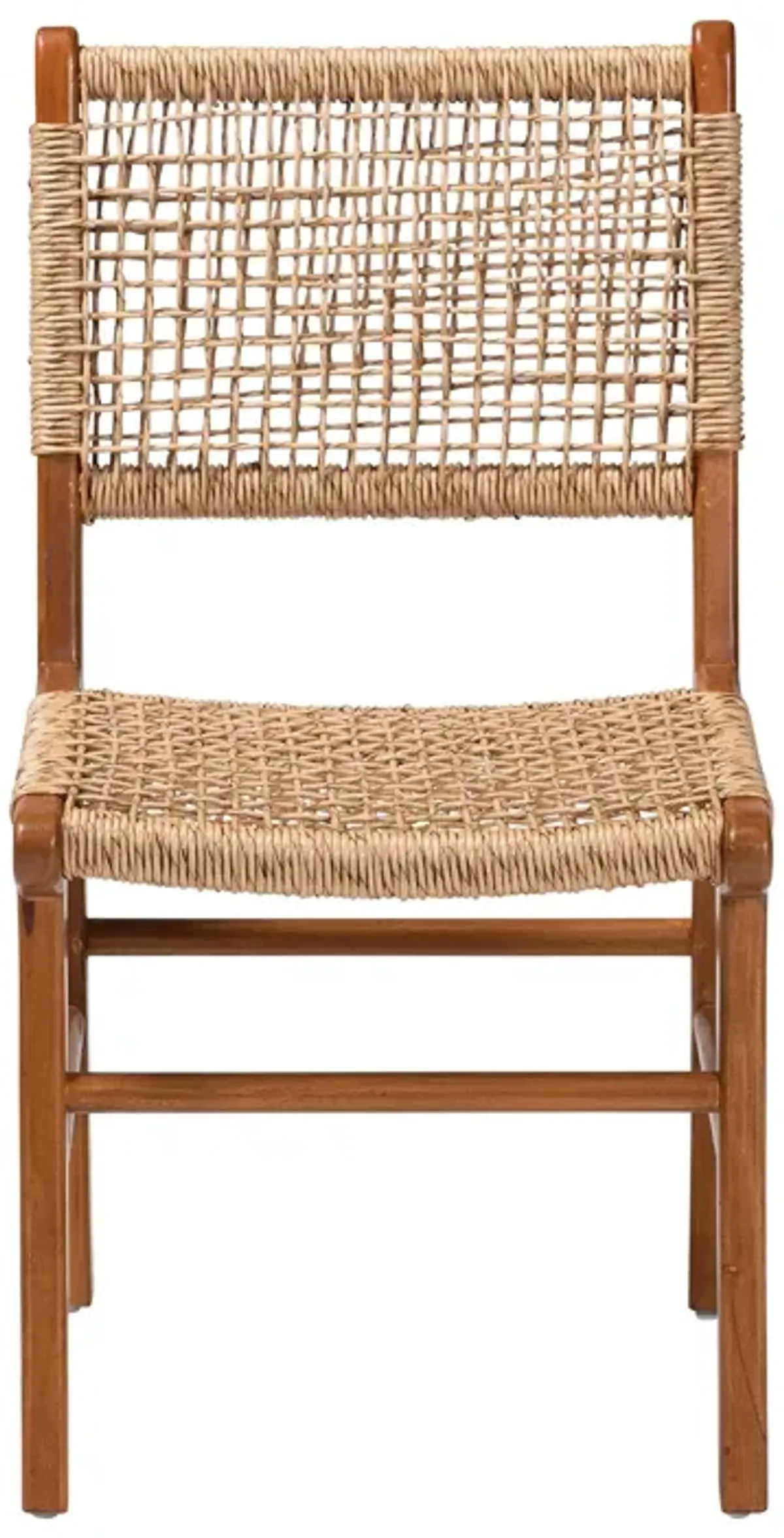 bali & pari Ariba Dining Chair with Mahogany Wood Frame and Viro Fiber Weaving, Rustic Boho Accent Chair for Dining Room or Kitchen