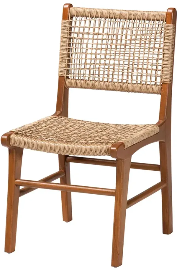 bali & pari Ariba Dining Chair with Mahogany Wood Frame and Viro Fiber Weaving, Rustic Boho Accent Chair for Dining Room or Kitchen