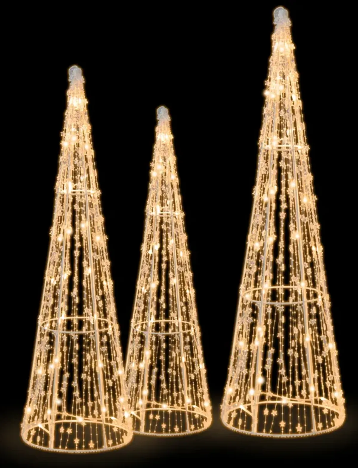 Set of 3 Pre-lit Christmas Cone Trees with Star Strings