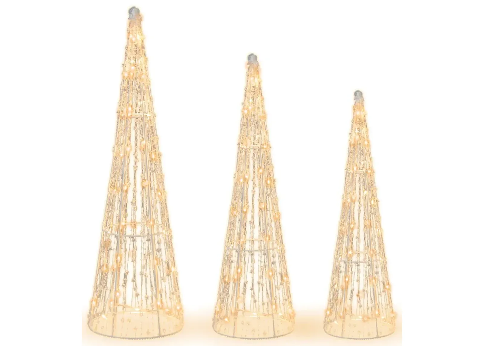 Set of 3 Pre-lit Christmas Cone Trees with Star Strings