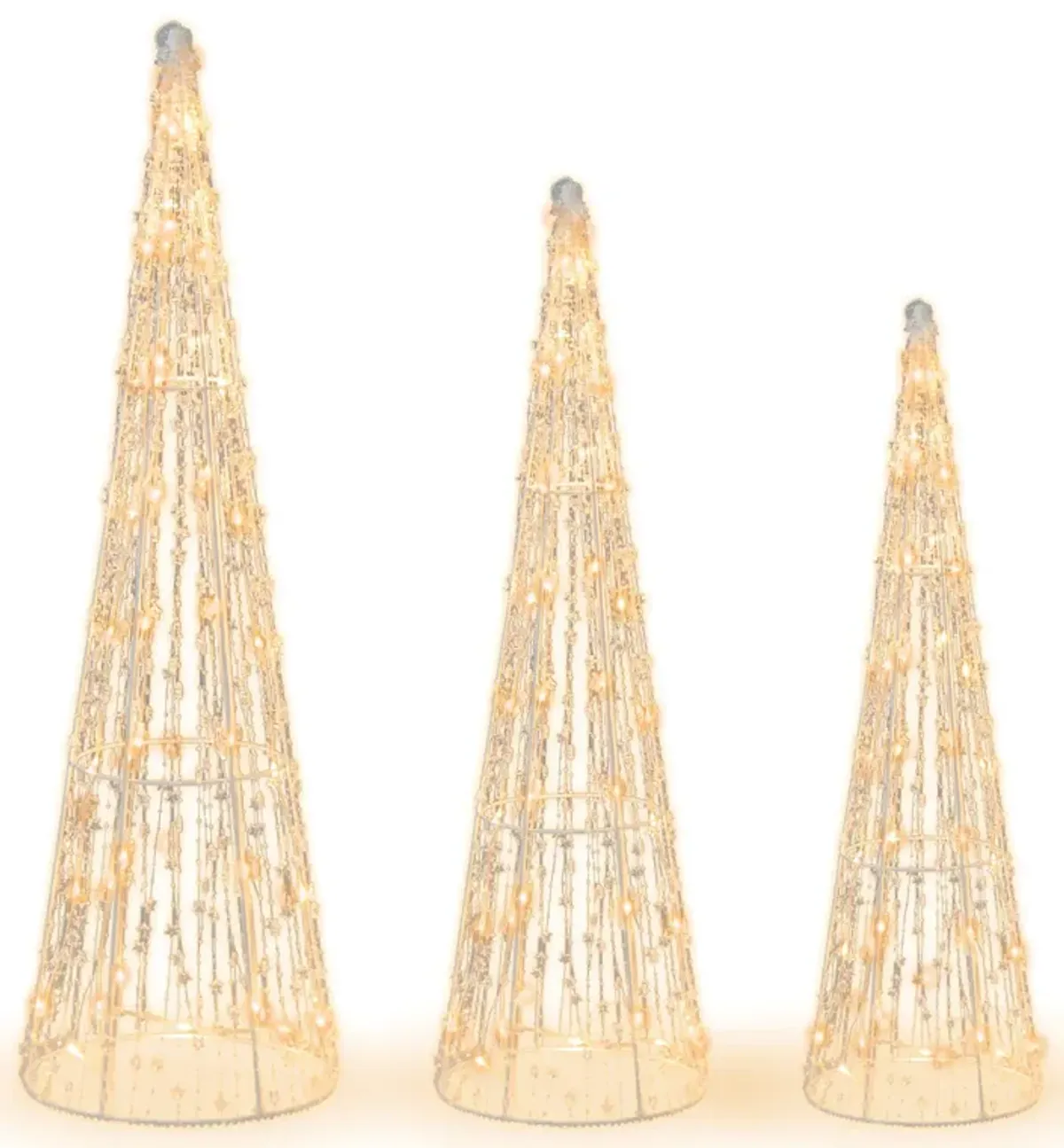 Set of 3 Pre-lit Christmas Cone Trees with Star Strings