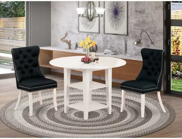 3 Piece Kitchen Set Consists of a Round Dining Table with Dropleaf & Shelves