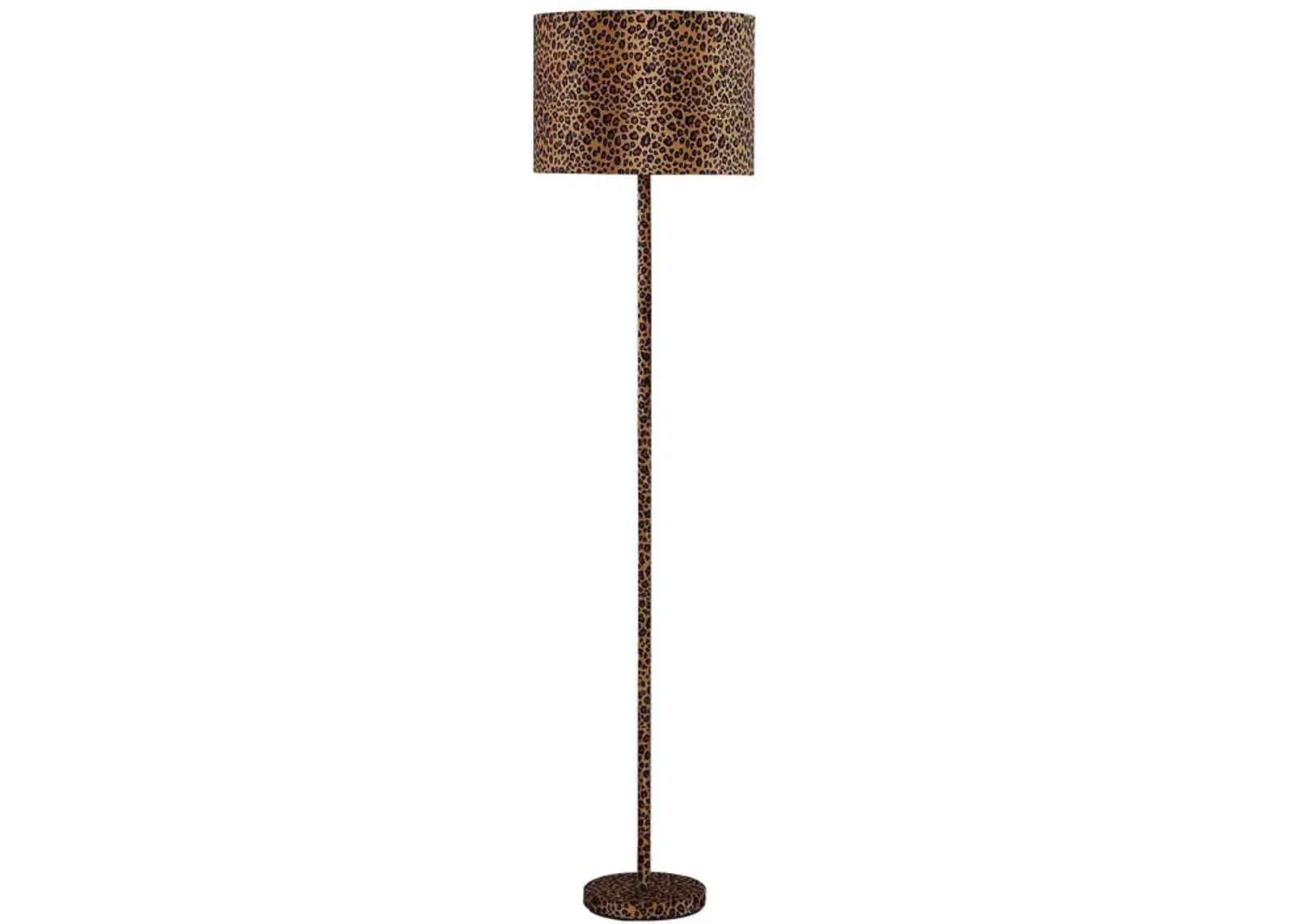 Fabric Wrapped Floor Lamp with Dotted Animal Print, Brown and Black-Benzara