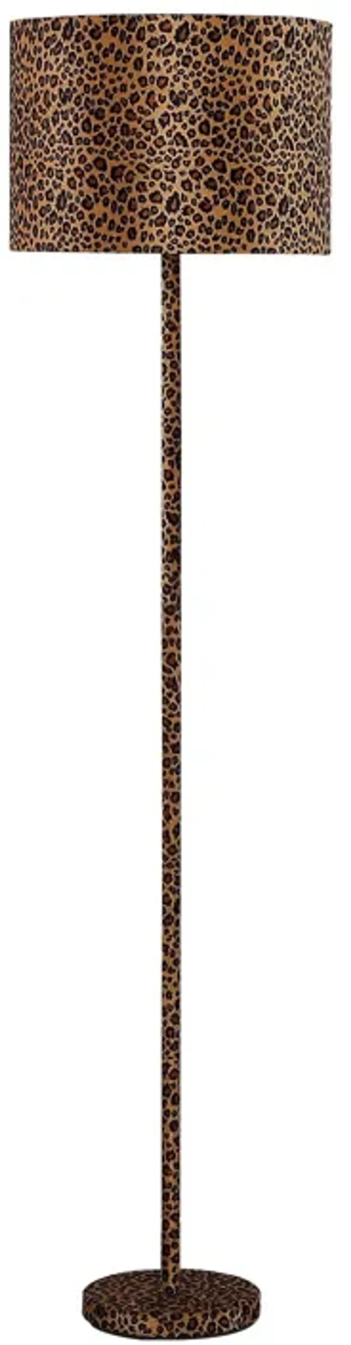 Fabric Wrapped Floor Lamp with Dotted Animal Print, Brown and Black-Benzara