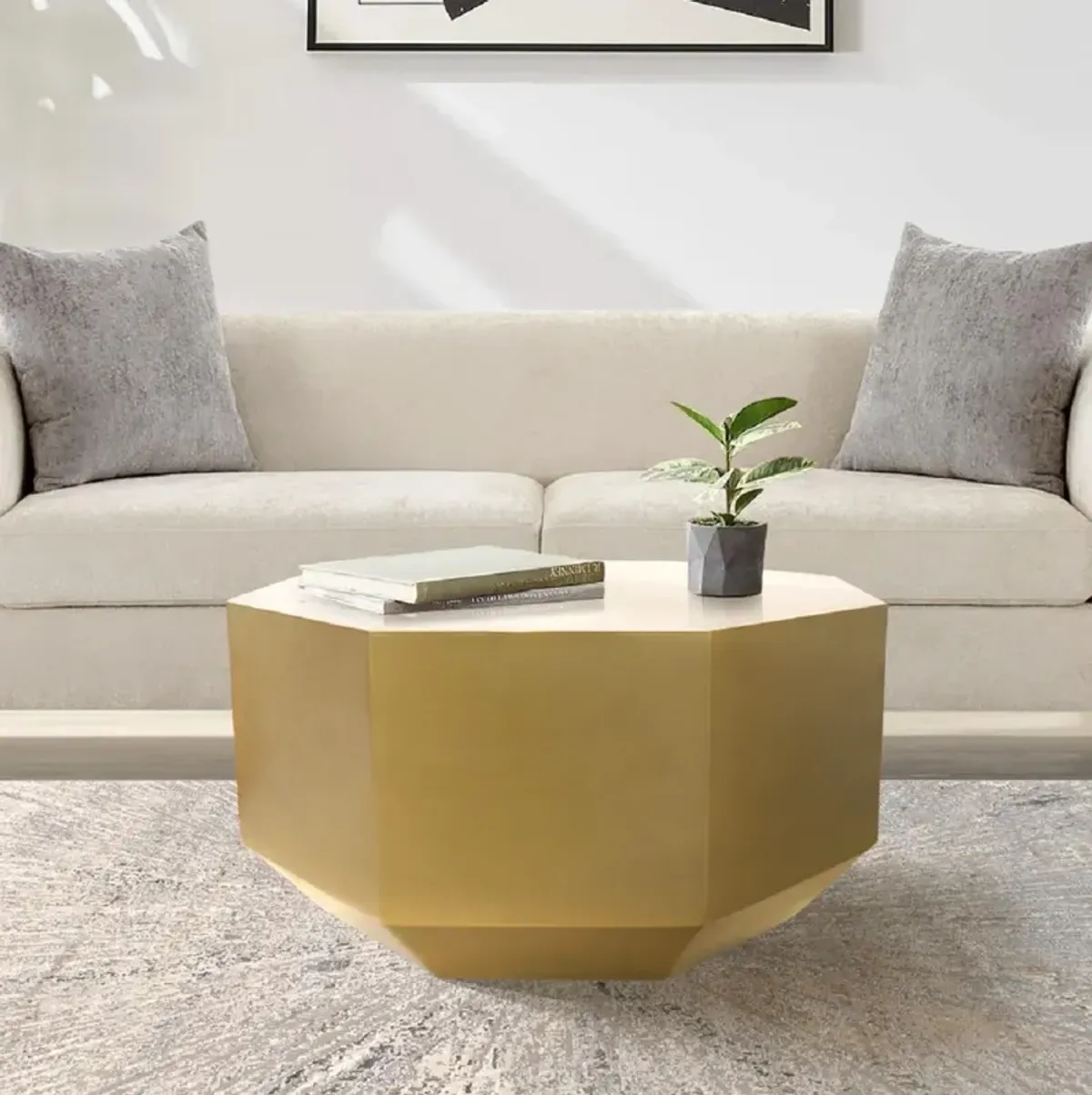 Pasargad Home Byzantine Octagon Shape Coffee Table, Brass