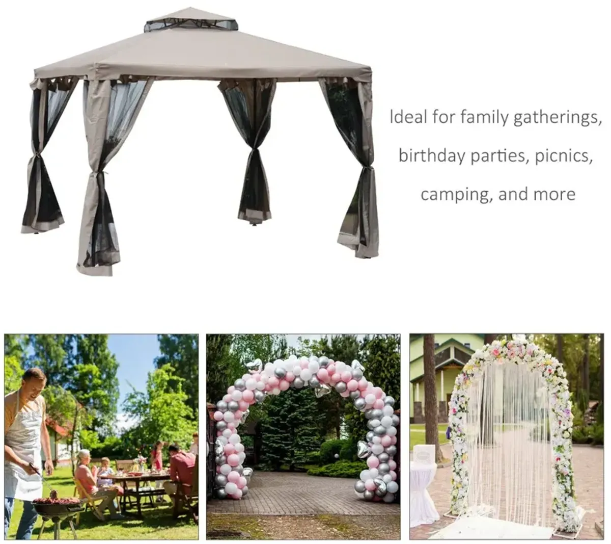 Taupe Garden Sanctuary: 10'x10' 2-Tier Vented Gazebo with Mosquito Netting