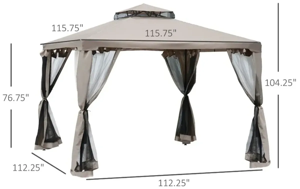 Taupe Garden Sanctuary: 10'x10' 2-Tier Vented Gazebo with Mosquito Netting