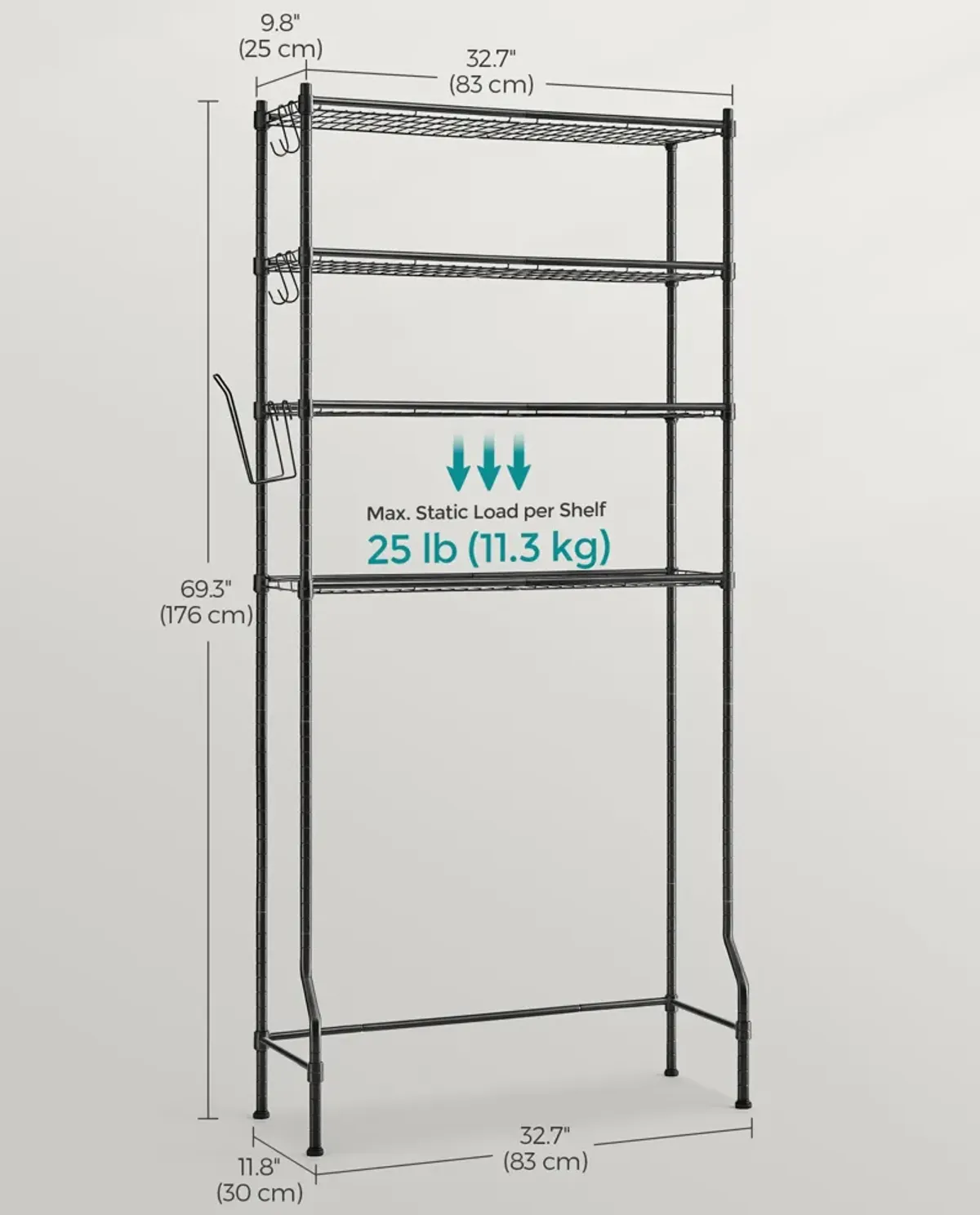 4-Tier Metal Over-the-Toilet Storage Shelf