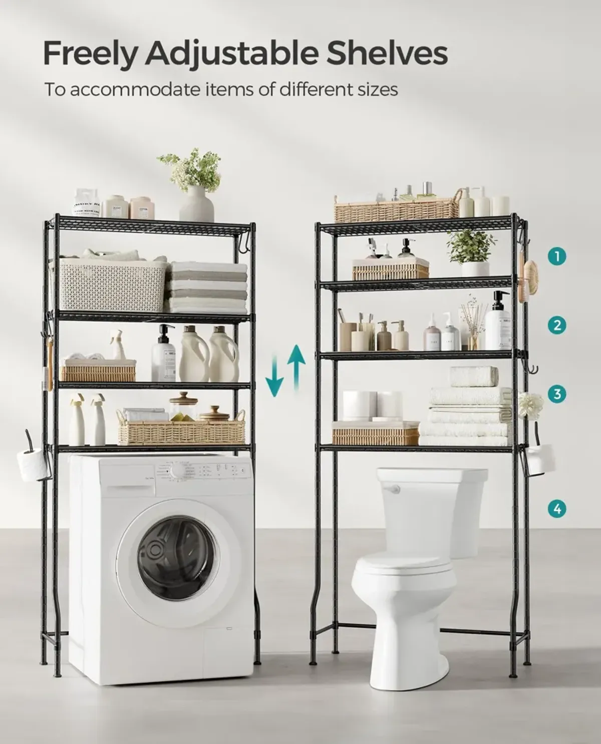 4-Tier Metal Over-the-Toilet Storage Shelf