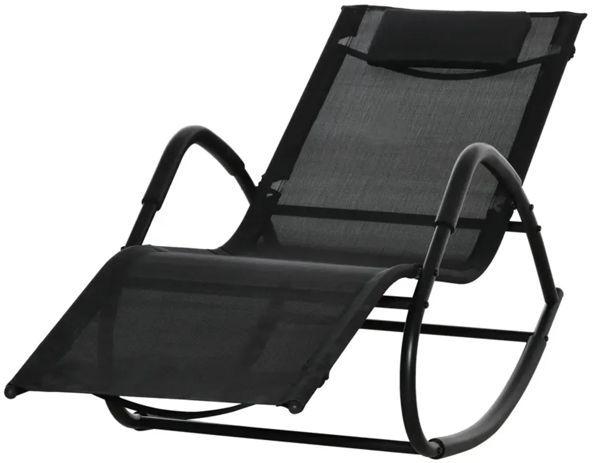 Black Outdoor Relaxer: Zero-gravity Rocking Sun Lounger for Poolside