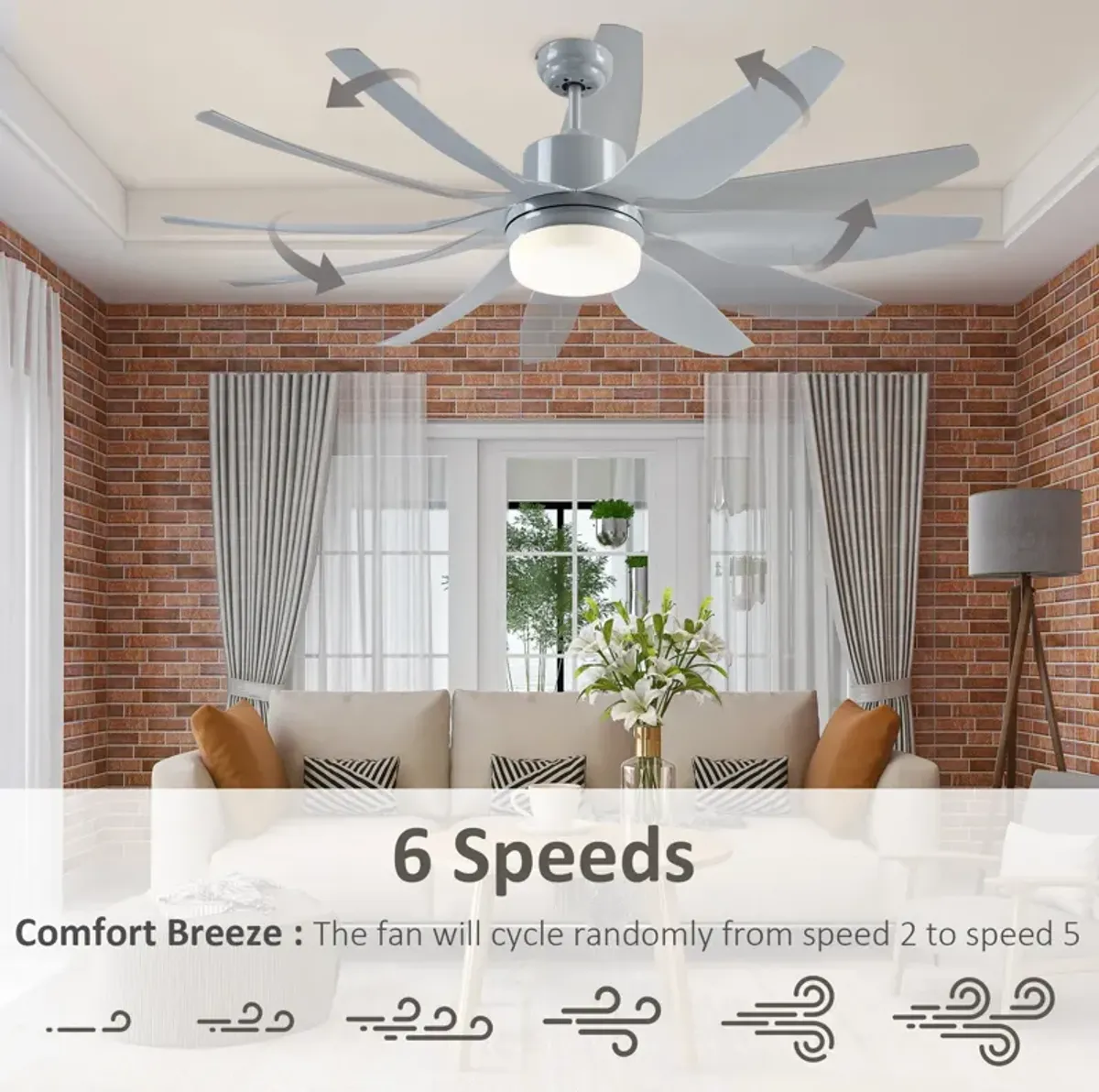 Grey Ceiling Illumination: 52" Fan with LED Light and Remote